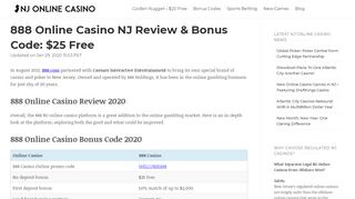 
                            12. 888 Casino NJ - Exclusive $25 Bonus For 888 Casino - February 2019