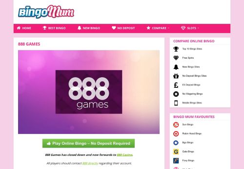 
                            5. 888 Games | Claim £12 FREE Bonus Cash No Deposit! - Bingo Mum