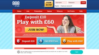 
                            12. 888Bingo | Deposit £10 Play Bingo With £60