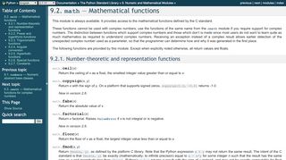 
                            4. 9.2. math — Mathematical functions — Python 2.7.16rc1 documentation