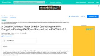 
                            10. A Chosen Ciphertext Attack on RSA Optimal Asymmetric ...