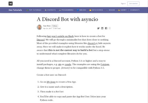 
                            10. A Discord Bot with asyncio – Bot Tutorials