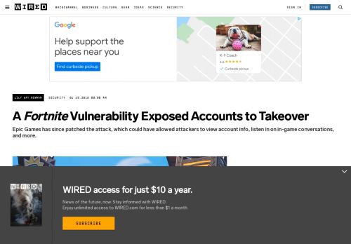 
                            12. A 'Fortnite' Vulnerability Exposed Accounts to Takeover | WIRED