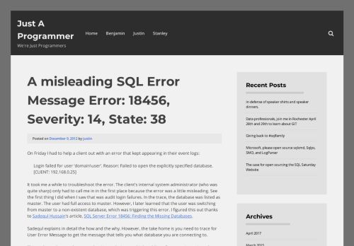 
                            3. A misleading SQL Error Message Error: 18456, Severity: 14, State: 38 ...