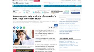 
                            8. A resume gets only a minute of a recruiter's time, says TimesJobs study