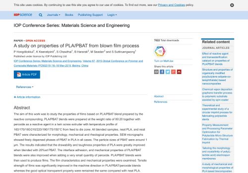 
                            4. A study on properties of PLA/PBAT from blown film process - IOPscience