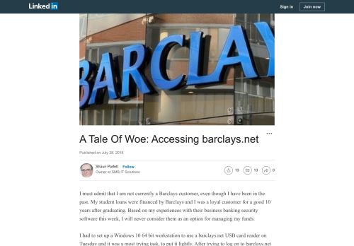 
                            13. A Tale Of Woe: Accessing barclays.net - LinkedIn