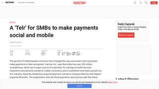 
                            10. A 'Telr' for SMBs to make payments social and mobile - YourStory