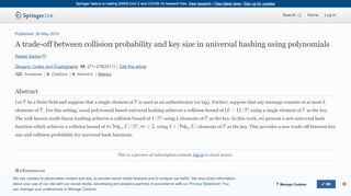 
                            10. A trade-off between collision probability and key size in ...