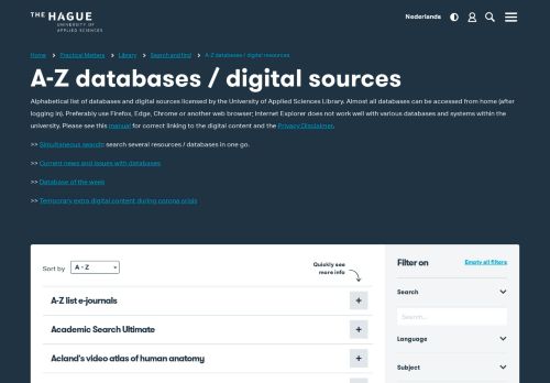 
                            6. A-Z databases / digital resources - The Hague University