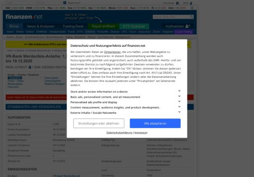 
                            11. A1R0VT | VR-Bank Werdenfels-Anleihe: 1,350% bis 19.12.2020 ...