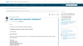 
                            7. AAA and local username database? - 12231 - The Cisco Learning Network