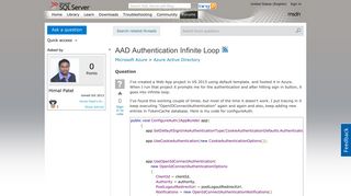 
                            3. AAD Authentication Infinite Loop - MSDN - Microsoft