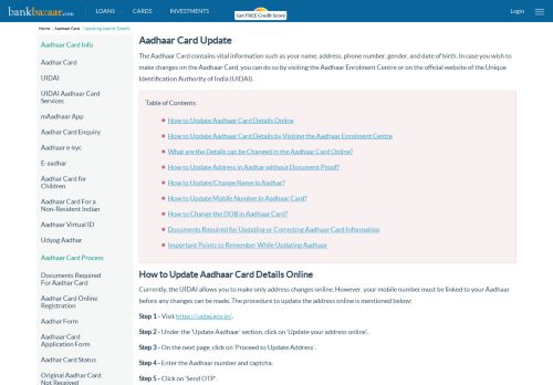 
                            6. Aadhaar Card Data Update/Correction: Name, DOB, Address, Mobile no