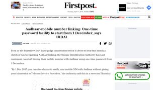 
                            6. Aadhaar-mobile number linking: One-time password facility to start ...