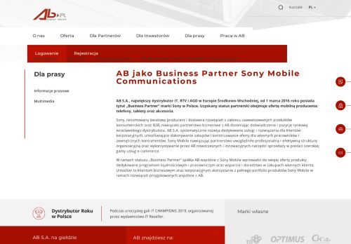 
                            13. AB jako Business Partner Sony Mobile Communications | AB - AB S.A.