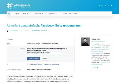 
                            7. Ab sofort ganz einfach: Facebook Seite umbenennen - allfacebook.de