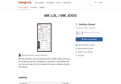 
                            13. Abaixo-assinado · MK LOL / MK JOGO · Change.org