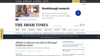 
                            10. Abbott to add 500 new jobs at Donegal healthcare plant