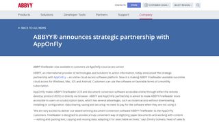 
                            8. ABBYY® announces strategic partnership with AppOnFly