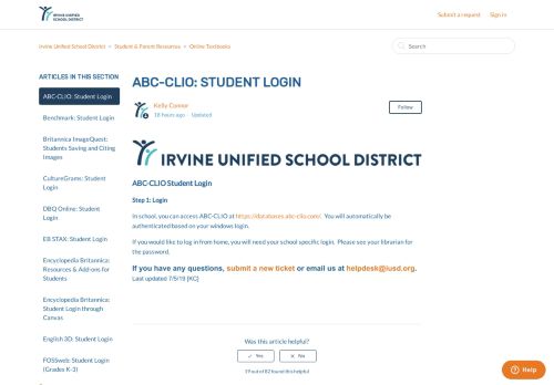 
                            2. ABC-CLIO Student Login – Irvine Unified School District