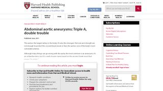 
                            13. Abdominal aortic aneurysms: Triple A, double trouble - Harvard Health