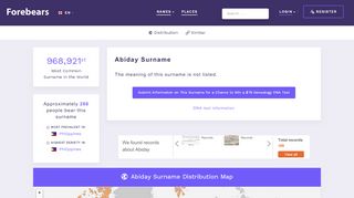 
                            9. Abiday Surname Meaning, Origins & Distribution - Forebears