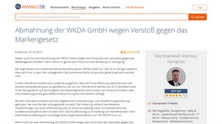 
                            6. Abmahnung der WKDA GmbH wegen Verstoß gegen das Markengesetz