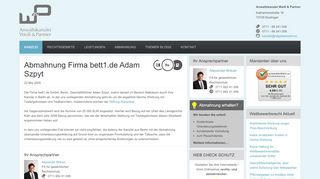 
                            10. Abmahnung Firma bett1.de Adam Szpyt - Anwaltskanzlei Weiß & Partner