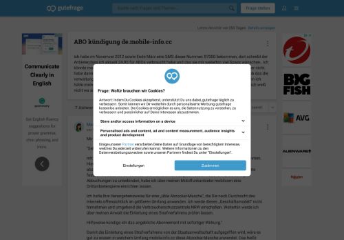 
                            11. ABO kündigung de.mobile-info.cc (Freizeit) - Gutefrage