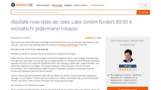 
                            9. Abofalle now-date.de: Ideo Labs GmbH fordert 89,90 € monatlich ...