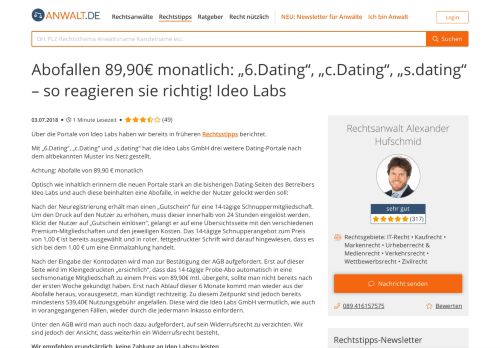 
                            1. Abofallen 89,90€ monatlich: „6.Dating“, „c.Dating“, „s ... - Anwalt.de
