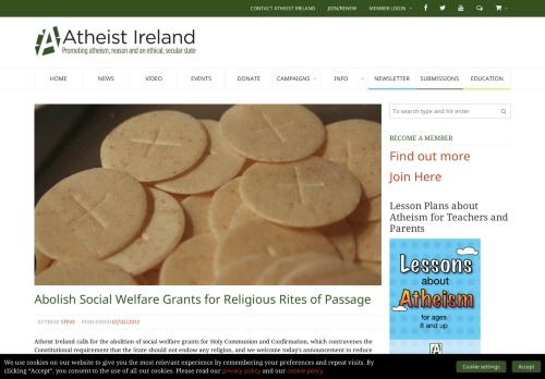 
                            11. Abolish Social Welfare Grants for Religious Rites of ... - Atheist Ireland