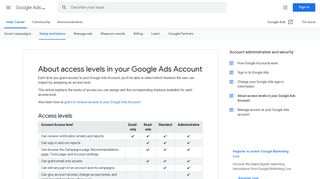 
                            5. About access levels in your Google Ads Account - Google Ads Help