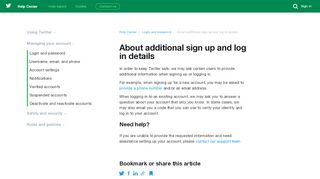 
                            10. About additional sign up and log in details - Twitter support