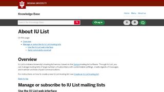 
                            10. About IU List - IU Knowledge Base - Indiana University