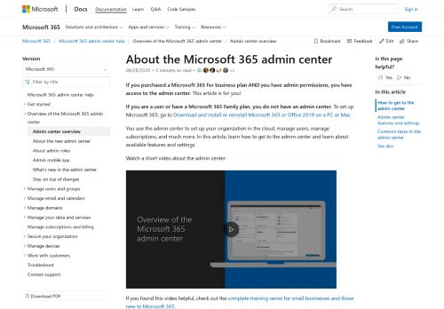 
                            6. About the Office 365 admin center | Microsoft Docs