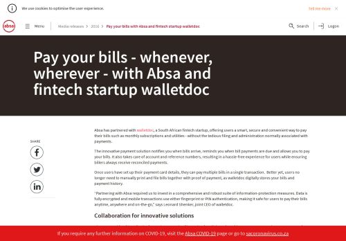 
                            5. Absa - Pay your bills with Absa and fintech startup walletdoc