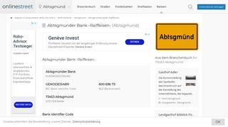 
                            6. Abtsgmünder Bank -Raiffeisen- in Abtsgmünd: BIC für Bankleitzahl ...