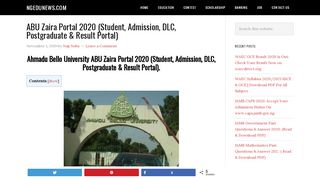 
                            13. ABU Portal 2019 (Student, Admission, DLC, Postgraduate & Result ...