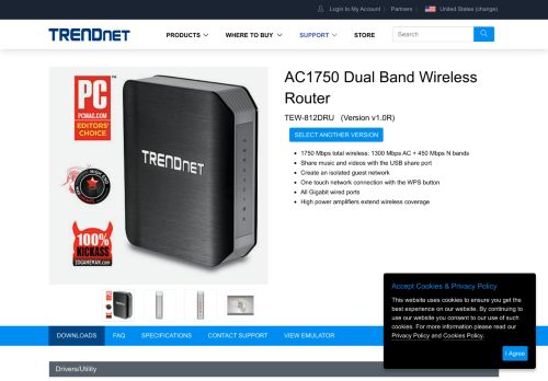 
                            3. AC1750 Dual Band Wireless Router - TRENDnet TEW-812DRU