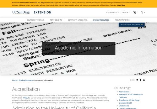 
                            5. Academic Information - UC San Diego Extension | Continuing ...