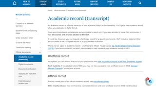 
                            13. Academic record (transcript) - Monash Connect - Monash University