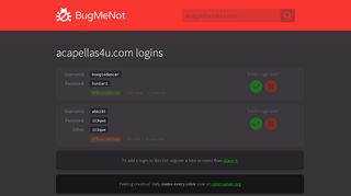 
                            13. acapellas4u.com passwords - BugMeNot