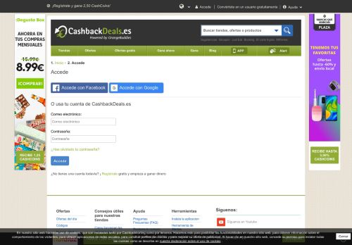 
                            8. Accede - CashbackDeals.es