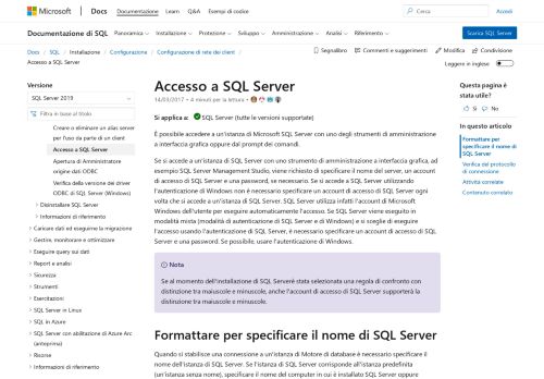 
                            1. Accedere a SQL Server - SQL Server | Microsoft Docs