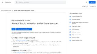 
                            2. Accept Studio invitation and activate account - Studio Help