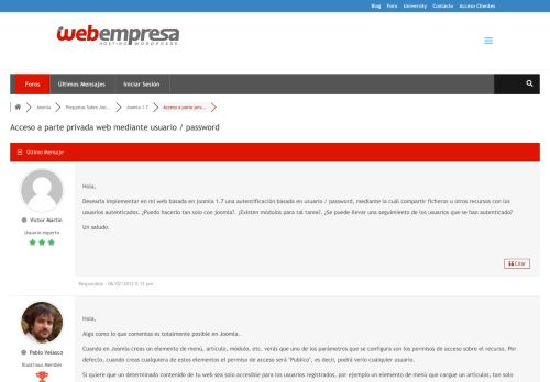 
                            8. Acceso a parte privada web mediante usuario / password - Webempresa