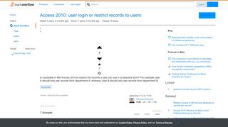 
                            10. Access 2010: user login or restrict records to users - Stack Overflow