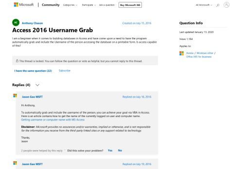 
                            3. Access 2016 Username Grab - Microsoft Community